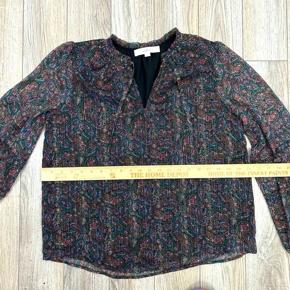 Ann Taylor Loft Jewel Tone Paisley Sheer Long Sleeve Pop Over S Top Moody Nature - Picture 7 of 10
